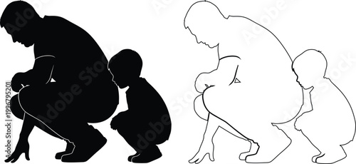 Mother comforting child with another child watching silhouette illustration