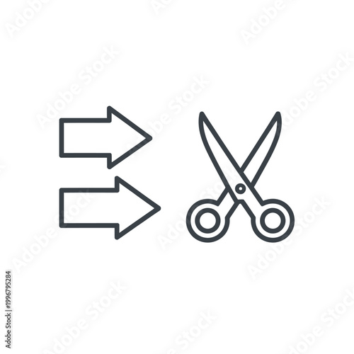Scissors icon with two arrows pointing in opposite directions for cutting