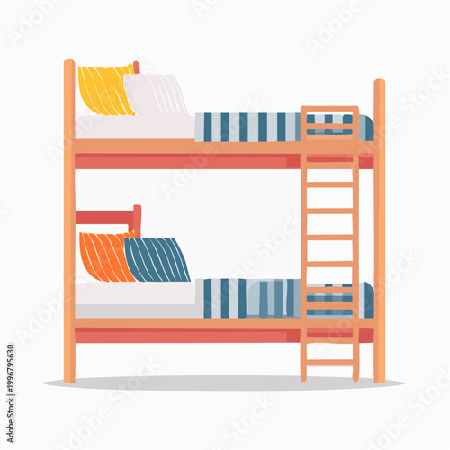 Bunk Bed with Pillows and Striped Bedding