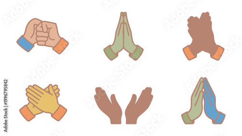 Hand gesture icons collection representing communication and interaction, EPS editable vector illustrations, modern outline style symbols for messaging and human expression design