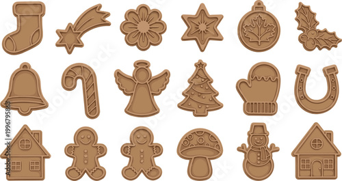 Gingerbread Cookie Shapes with Christmas and Winter Themes for Holiday, Baking, and Festive Designs