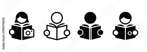 Reading book icon set for education learning reader concept read book symbol isolated on white background vector illustration
