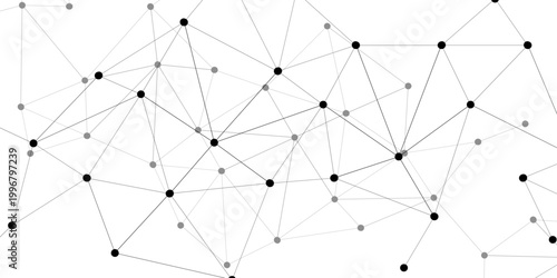 Abstract Vector digital network connection with nodes and lines with dark node on gray network on blank background.