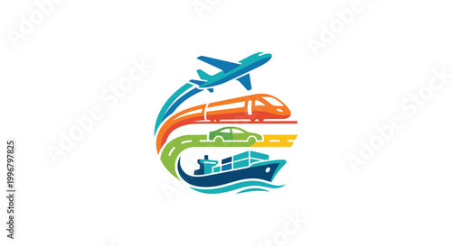transportation modes logo with colorful icons high quality
