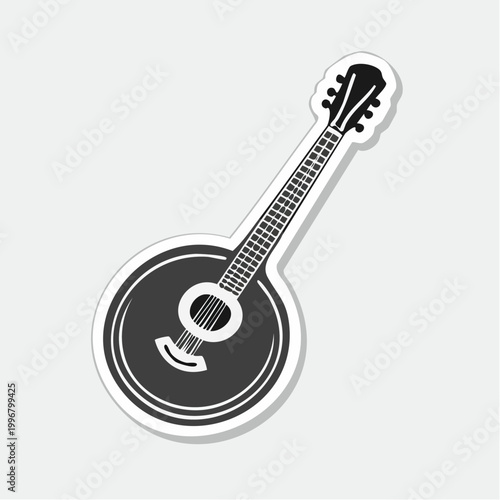 Black and white illustration of a banjo