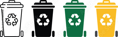 Recycle bin with wheel icon set representing waste management garbage sorting and environmental sustainability clean design vector illustration