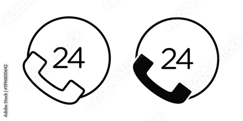 24 Hours Support icon vector symbol in black filled and stroke style