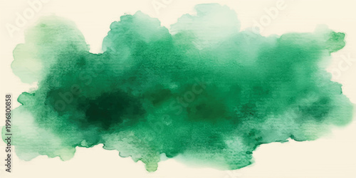 Valokuva Horizontal emerald green watercolor wash and blotch on cream paper texture with