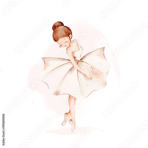 Watercolor Illustration of Beautiful Ballerina