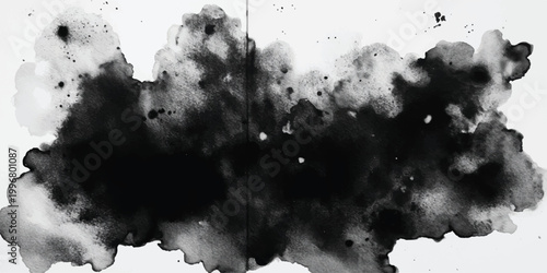 Black ink splatter and watercolor wash texture on white paper background with hand drawn fine art splatter watercolor abstract artistic background creative monochrome isolated calligraphy