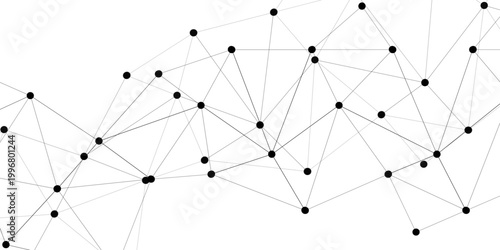 Vector Abstract network of interconnected nodes and lines illustrates technological digital communication, and data exchange.