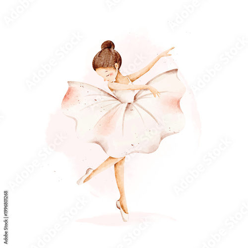Watercolor Illustration of Beautiful Ballerina