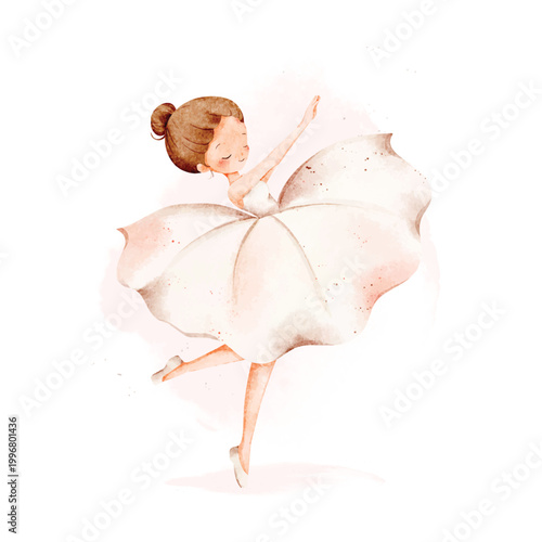 Watercolor Illustration of Beautiful Ballerina