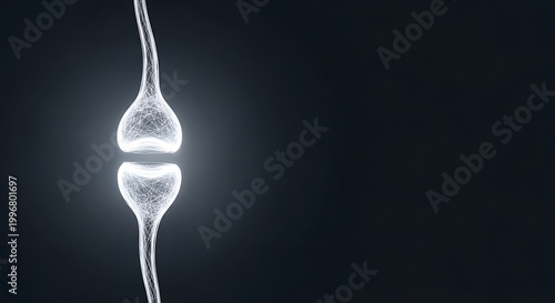 Synapse neuron connection glowing structure representing neural network or brain activity abstract science technology and communication concept digital render.