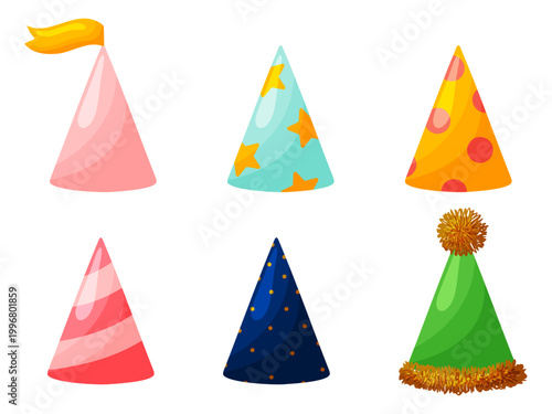 Colorful Party Hats Set Cartoon Vector Clipart