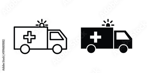 Ambulance icon design project. Editable clipart and line icons