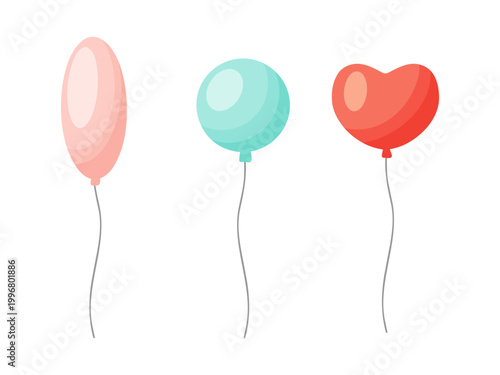 Three Colorful Party Balloons Cartoon Vector Set