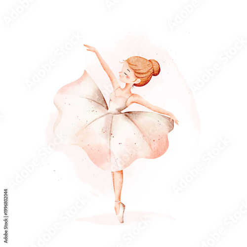 Watercolor Illustration of Beautiful Ballerina