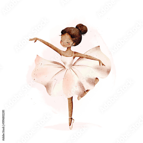 Watercolor Illustration of Beautiful Ballerina