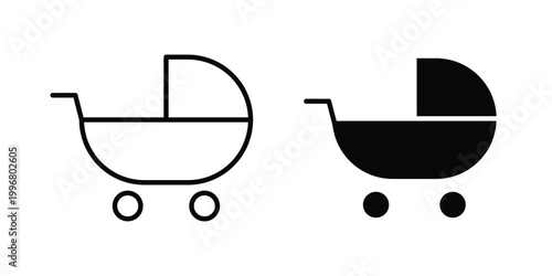Baby carriage icon design project. Editable clipart and line icons