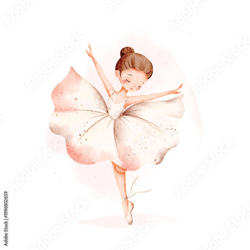 Watercolor Illustration of Beautiful Ballerina
