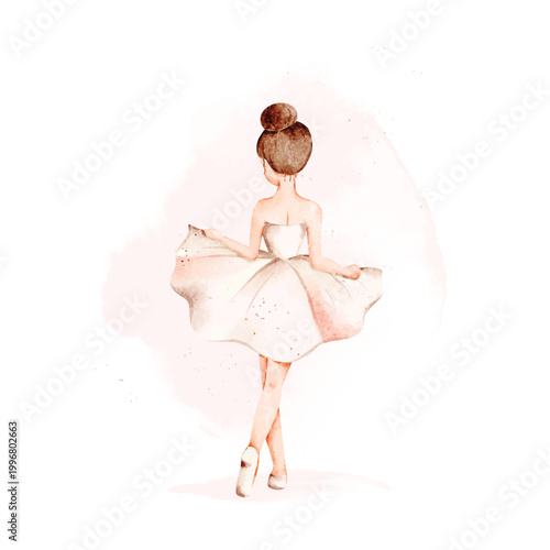 Watercolor Illustration of Beautiful Ballerina