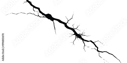 Large black crack texture isolated for earthquake damage or broken surface design element