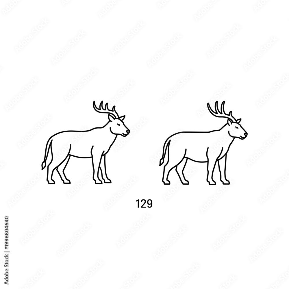 Fototapeta premium Minimalist line art vector illustration of two standing stag deer with wildlife