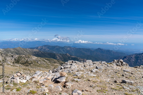 Mountain range summit scenic view from high altitude