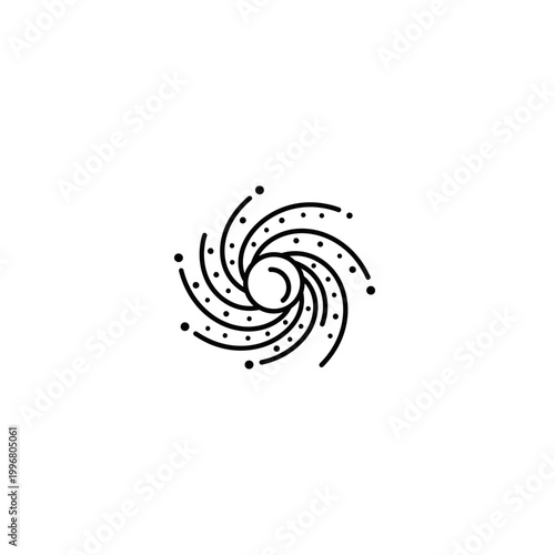 Black and white line art spiral galaxy with astronomy universe astrophysics