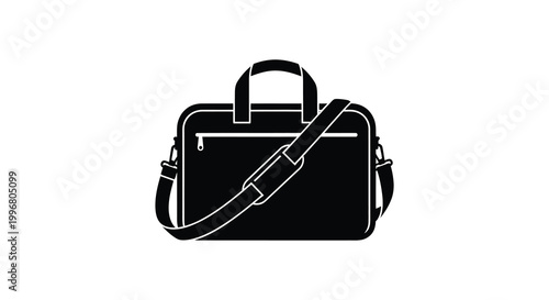 A sleek black briefcase with a shoulder strap is shown in silhouette