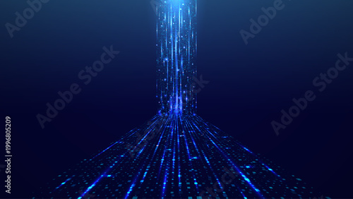 Big data streams flowing through abstract cyber space with luminous network connections, perfect for tech presentations showcasing artificial intelligence and digital innovation. Technology background