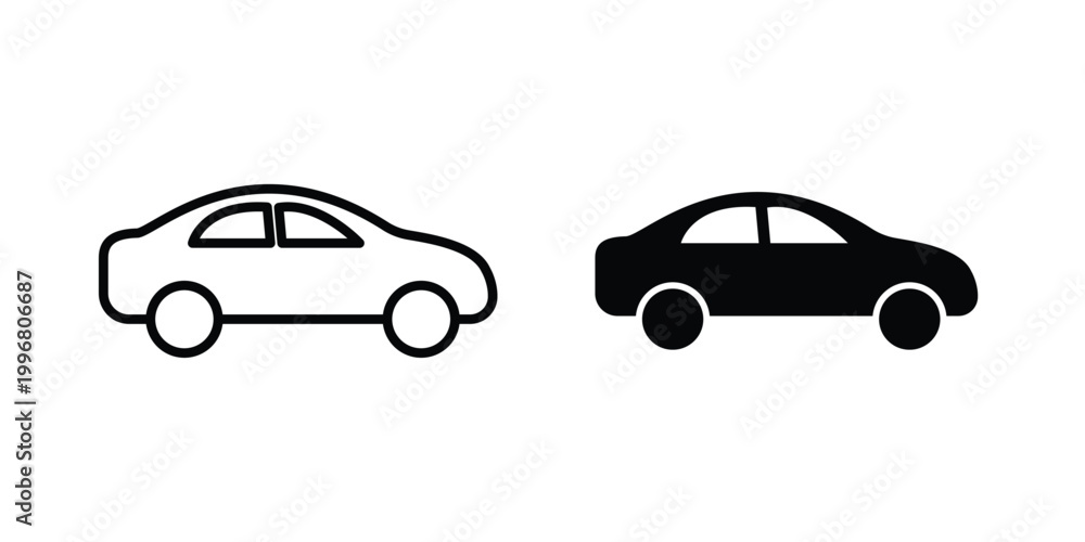 Fototapeta premium Car side view icon design project. Editable clipart and line icons