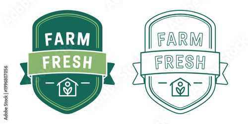 Farm fresh badge vector set organic food label design for farmers market and natural products packaging, clean eco friendly emblem style, premium agricultural branding illustration