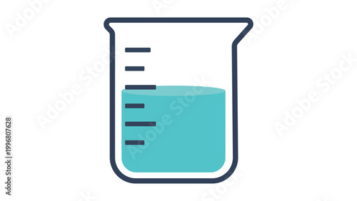 Bild auf Leinwand Laboratory Beaker Vector Icon with Blue Liquid and Measurement Scale, Modern Flat Illustration for Science, Chemistry, and Research Projects, Editable Stroke Line Art on White Background