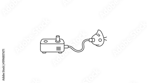 Medical Nebulizer Machine with Breathing Face Mask Editable Stroke Vector Icon. Minimalist black line illustration of respiratory therapy equipment for asthma treatment and healthcare.