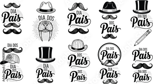 Vintage parisian style collection mustaches hats and decorative elements