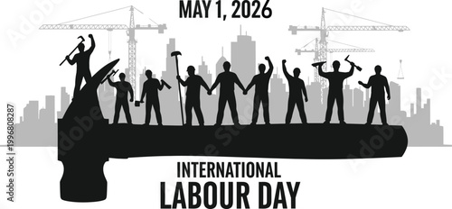 international labour day poster with worker silhouettes