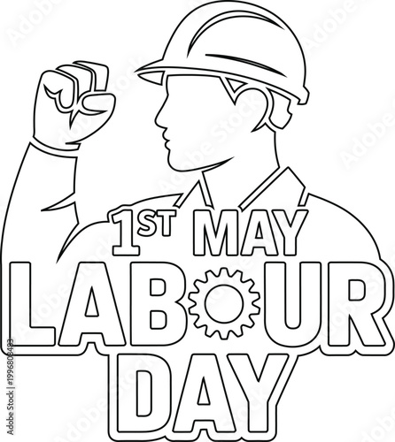 labour day worker silhouette with hard hat and raised fist