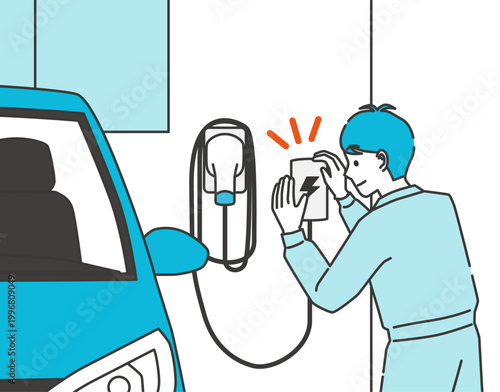 自宅にEV充電設備を取り付けるイラスト