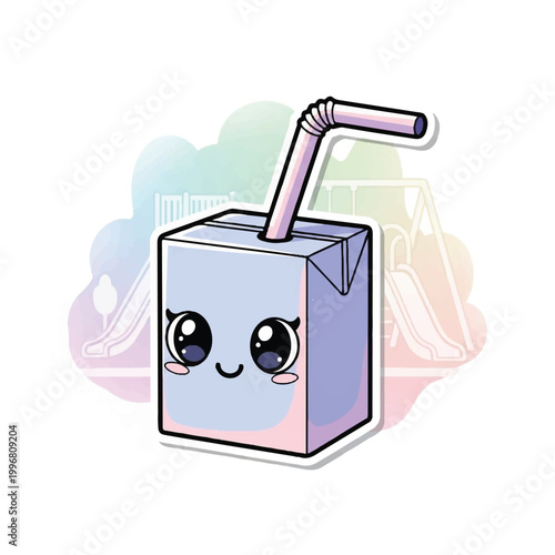 Cartoon smiling juice box character.