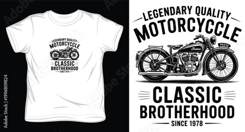 Legendary quality motorcycle classic brotherhood since 1978 t-shirt design with vintage motorbike emblem.