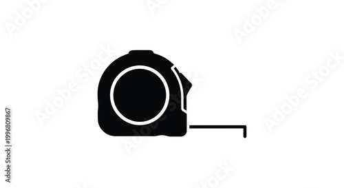 A black silhouette of a retractable measuring tape against a white background silhouette