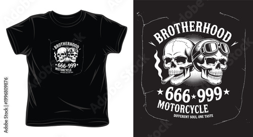 Brotherhood motorcycle skull different soul one taste vintage design for t-shirt.