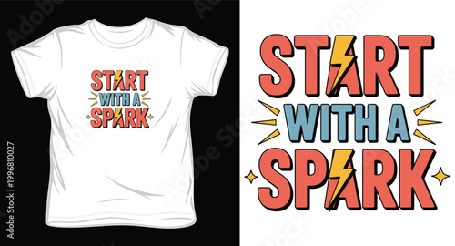 Start with a spark graphic design with lightning bolts and energetic elements.