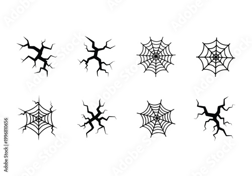 Bilde på lerret Set of Spooky Halloween Icons Featuring Spiderwebs and Cracked Textures