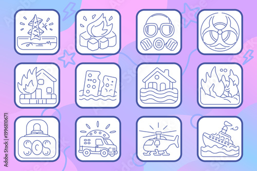 Ancient history set icon. Outline tiles, torch flame, amphora vase, pharaoh mask, ionic column, framed art, spartan helmet, bearded statue, longship, parchment scroll, temple facade, pegasus.