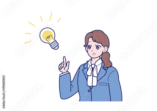 いいアイデアが浮かんだスーツ姿の若い女性のイラスト
