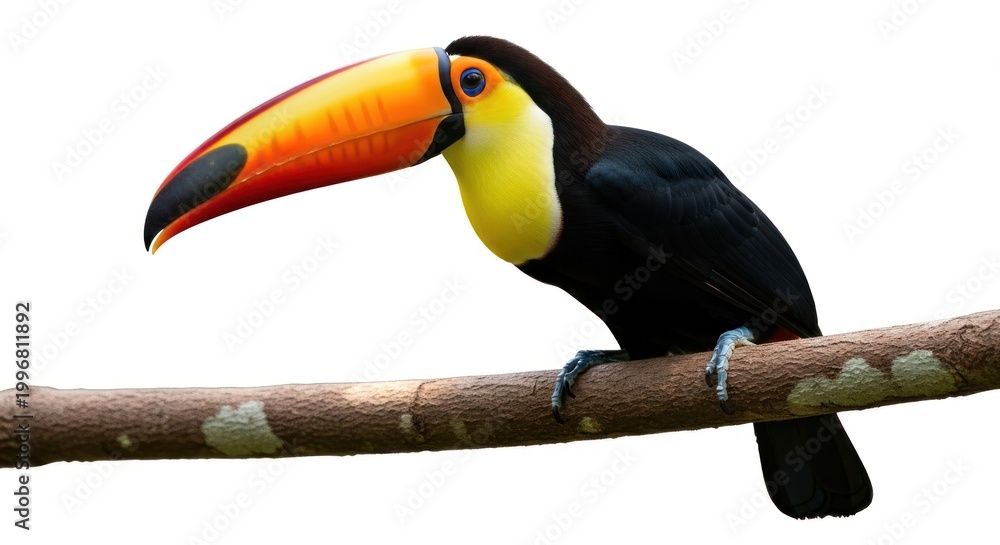 Fototapeta premium Vibrant Toucan Perched on Branch A Colorful Wildlife Portrait.