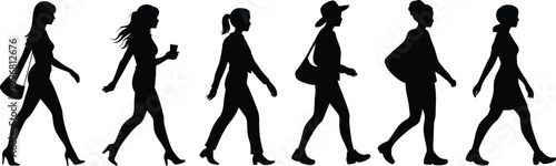 Silhouettes of diverse people walking in a row against  diversity